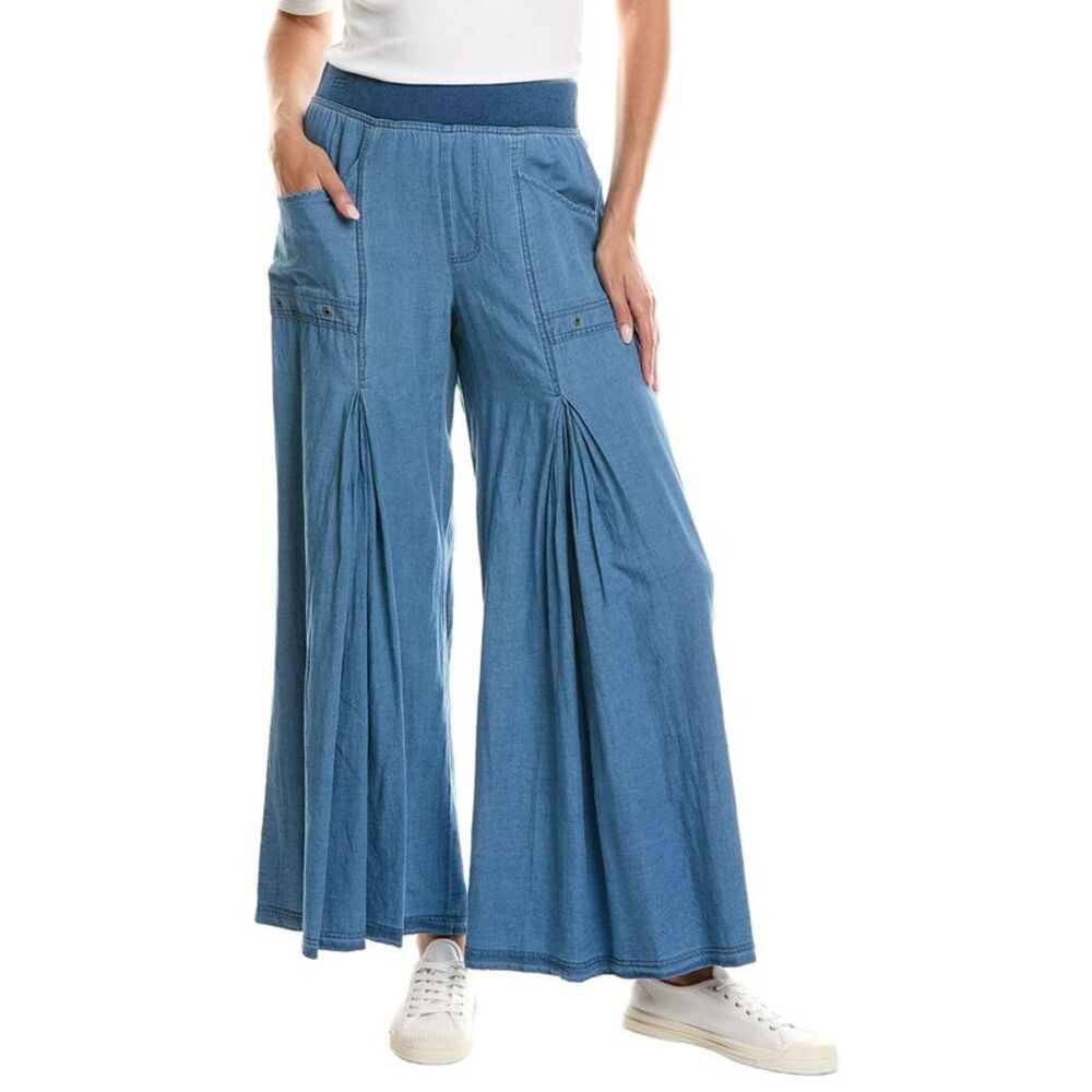 Xcvi Womens Jerona Linen-Blend Wide Leg Pant, Blue